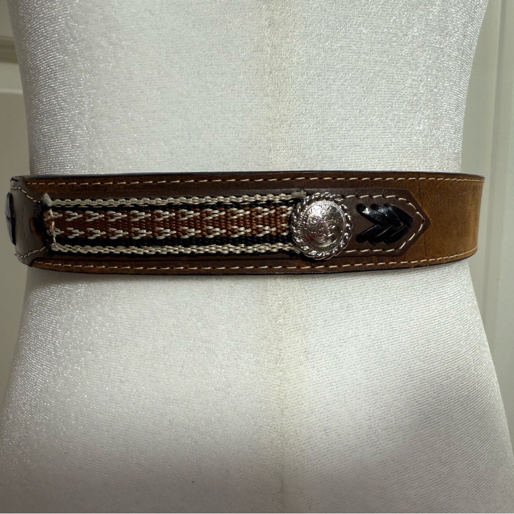Nocona Belt Co. Kids Western Leather Concho Belt Brown Silver‎ Buckle Size 28 - Picture 6 of 7